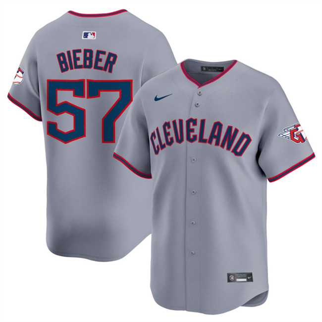 Mens Cleveland Guardians #57 Shane Bieber Gray 2025 Alternate Limited Stitched Jersey Dzhi
